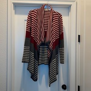 Mystree Stripes Drape Front Cardigan